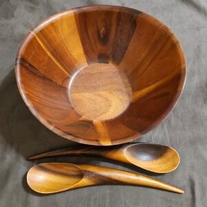 Nambe Harmony 12" Acacia Wood Serving Bowl with Spoons